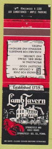 Matchbook Cover - Lamb Tavern Springfield PA lobster