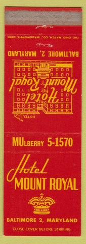 Matchbook Cover - Hotel Mount Royal Baltimore MD