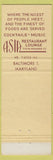 Matchbook Cover - Asia Restaurant Baltimore MD