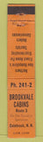 Matchbook Cover - Brookvale Cabins Colebrook NH orange 12 Strike