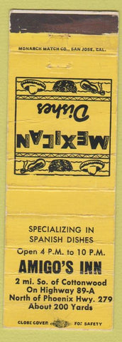 Matchbook Cover - Amigo's Inn Cottonwood AZ CREASES