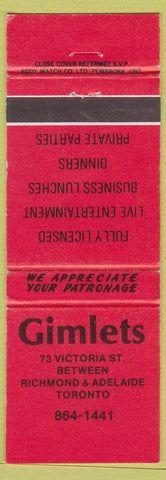 Matchbook Cover - Gimlets Toronto ON
