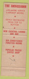 Matchbook Cover - Ambassador Hotel Atlantic City NJ