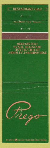 Matchbook Cover - Prego Houston TX restaurant