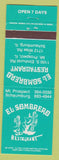 Matchbook Cover - El Sombrero Restaurant Mount Prospect IL Schaumburg