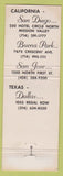 Matchbook Cover - Le Baron Hotels San Diego CA Buena Park San Jose