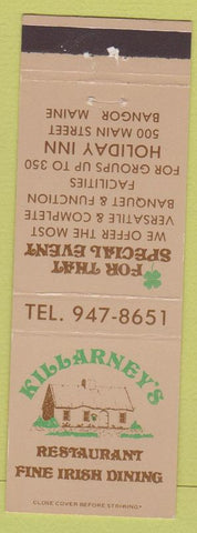 Matchbook Cover - Killarney's Restaurant Irish Bangor ME