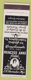 Matchbook Cover - Princess Anne Hotel Fredericksburg VA