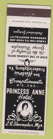 Matchbook Cover - Princess Anne Hotel Fredericksburg VA