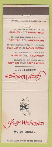 Matchbook Cover - George Washington Motor Lodges PA Valley Forge Allentown WEAR