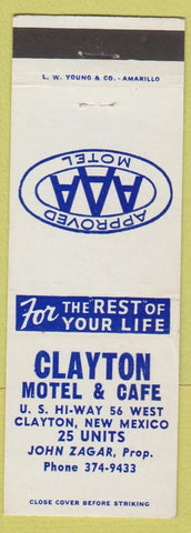 Matchbook Cover - Clayton Motel Cafe Clayton NM AAA
