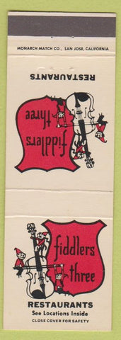 Matchbook Cover - Fiddlers Three Lakewood Long Beach La Habra Fullerton CA