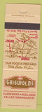 Matchbook Cover - Griswold's Claremont Redlands Fullerton Anaheim CA