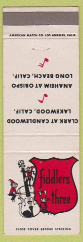 Matchbook Cover - Fiddlers Three Lakewood Long Beach CA