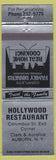 Matchbook Cover - Hollywood Restaurant Auburn NY