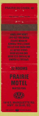 Matchbook Cover - Prairie Motel Prairie Du Chien WI WEAR