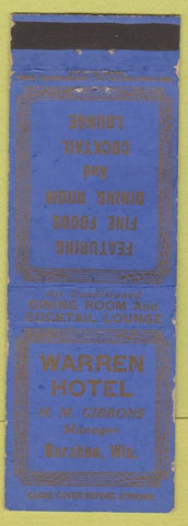 Matchbook Cover - Warren Hotel Baraboo WI WEAR