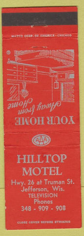Matchbook Cover - Hilltop Motel Jefferson WI AAA