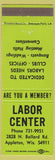 Matchbook Cover - Labor Center Appleton WI