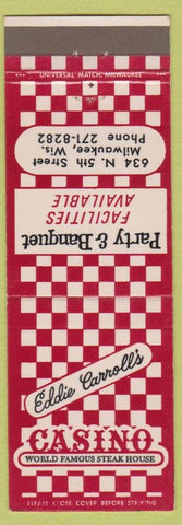 Matchbook Cover - Eddie Carroll's Casino Steak House Milwaukee WI