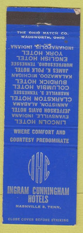 Matchbook Cover - Ingram Cunningham Hotels Nashville TN