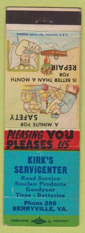 Matchbook Cover - Kirk's Service Sinclair oil gas Berryville VA low phone