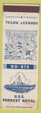 Matchbook Cover - USS Forrest Royal DD 827 military