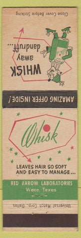 Matchbook Cover - Whisk Away Dandruff Red Arrow Labs Waco TX