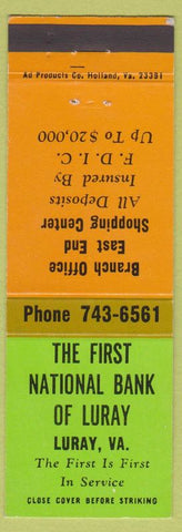 Matchbook Cover - First National Bank Luray VA