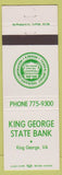 Matchbook Cover - King George State Bank King George VA