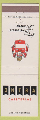 Matchbook Cover - Ontra Cafeterias Pasadena Hollywood Beverly Hills CA