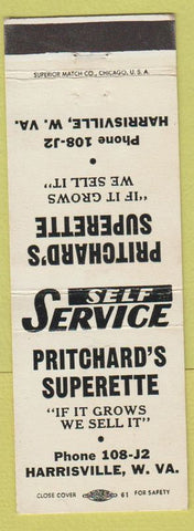 Matchbook Cover - Pritchard's Superette Harrisville WV