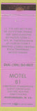 Matchbook Cover - Motel 81 Martinsburg WV