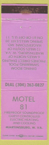 Matchbook Cover - Motel 81 Martinsburg WV