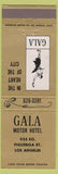 Matchbook Cover - Gala Motor Hotel Los Angeles CA WEAR