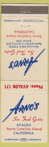 Matchbook Cover - Arno's Sea Food Grotton Avalon Santa Catalina Island CA
