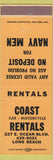 Matchbook Cover - Coast Rentals Car Motorcycles Long Beach CA peach