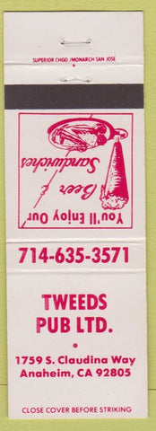 Matchbook Cover - Tweeds Pub Anaheim CA