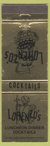 Matchbook Cover - Lorenzo's Restaurant Orange Santa Ana Laguna Hills CA
