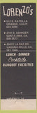 Matchbook Cover - Lorenzo's Restaurant Orange Santa Ana Laguna Hills CA