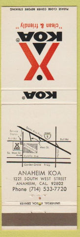 Matchbook Cover - KOA Camping Anaheim CA
