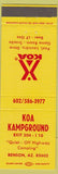 Matchbook Cover - KOA Campground Benson AZ