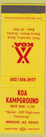 Matchbook Cover - KOA Campground Benson AZ
