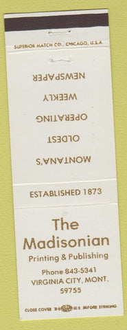 Matchbook Cover - The Madisonian Printing Virginia City MT newspaper