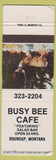 Matchbook Cover - Busy Bee Cafe Roundup MT WEAR