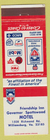 Matchbook Cover - Governor Spottswood Motel Williamsburg VA