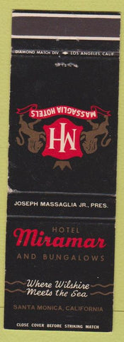 Matchbook Cover - Massaglia Motels Hotel Miramar Santa Monica CA Tiki Joe Room