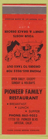 Matchbook Cover - Pioneer Family Restaurant Artesia CA