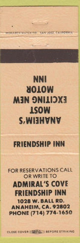 Matchbook Cover - Admiral's Cove Friendship Inn Anaheim CA peach