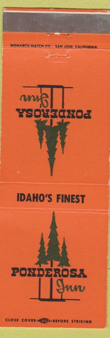 Matchbook Cover - Ponderosa Inn Burley Idaho Falls ID orange